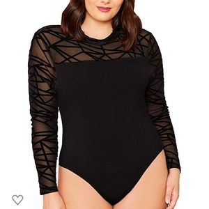 ROMWE Black Bodysuit w/ Mesh Top NWOT (1X)